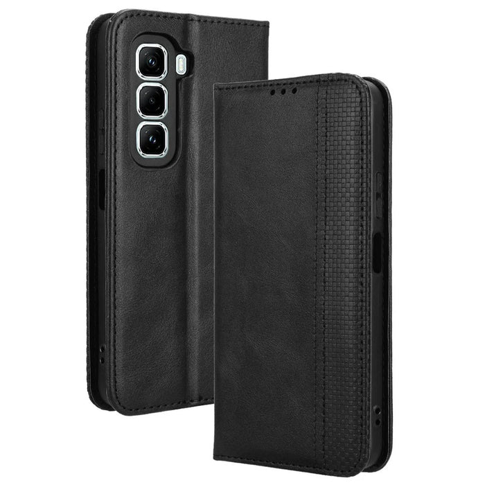 For Infinix Hot 50 Pro 4G X6881 Leather Case Wallet Stand Retro Texture Phone Cover - Black - 1