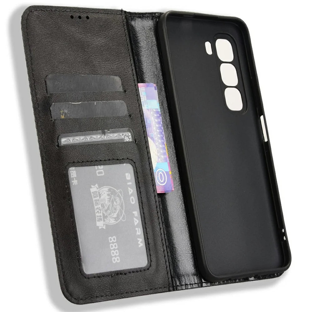 For Infinix Hot 50 Pro 4G X6881 Leather Case Wallet Stand Retro Texture Phone Cover - Black - 4