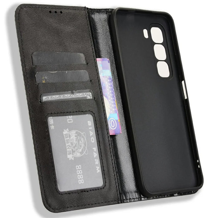 For Infinix Hot 50 Pro 4G X6881 Leather Case Wallet Stand Retro Texture Phone Cover - Black - 4