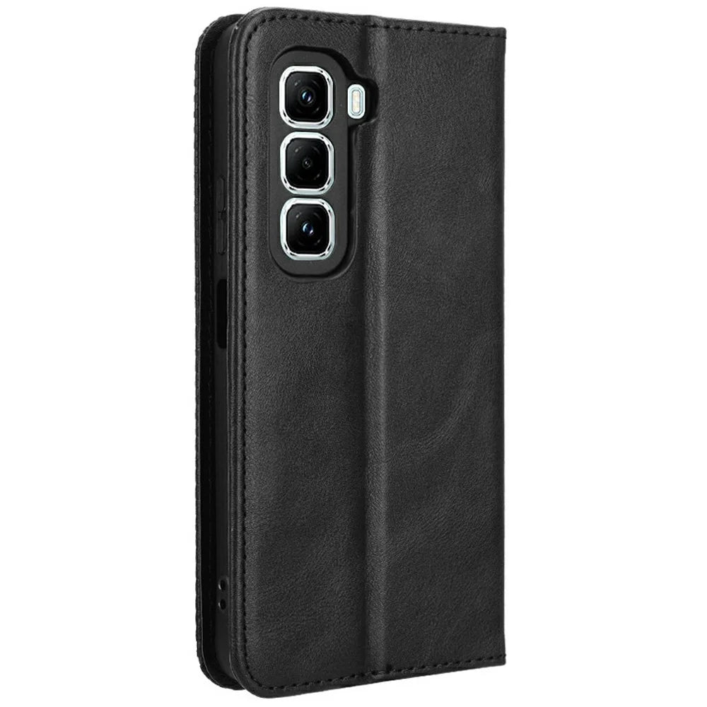 For Infinix Hot 50 Pro 4G X6881 Leather Case Wallet Stand Retro Texture Phone Cover - Black - 7