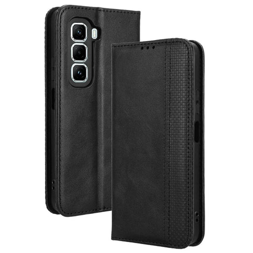 For Infinix Hot 50 Pro+ 4G X6880 Leather Case Wallet Stand Retro Texture Phone Cover - Black - 1