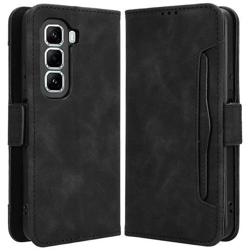 For Infinix Hot 50 Pro+ 4G X6880 Leather Case Phone Wallet Cover with Multiple Card Slots - Black - 1