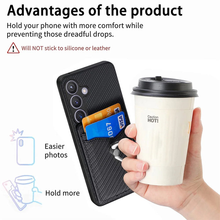 For Samsung Galaxy S25+ Case Card Slots Ring Holder Kickstand Phone Cover - Black - 3