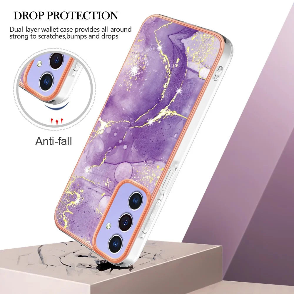 For Samsung Galaxy A16 5G / Galaxy A16 4G TPU Case with IMD Marble Pattern Electroplated Back Cover - Purple 002 - 2