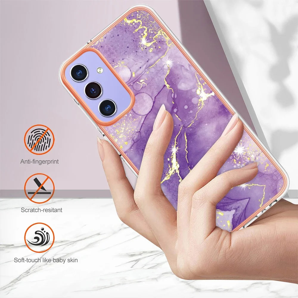 For Samsung Galaxy A16 5G / Galaxy A16 4G TPU Case with IMD Marble Pattern Electroplated Back Cover - Purple 002 - 3