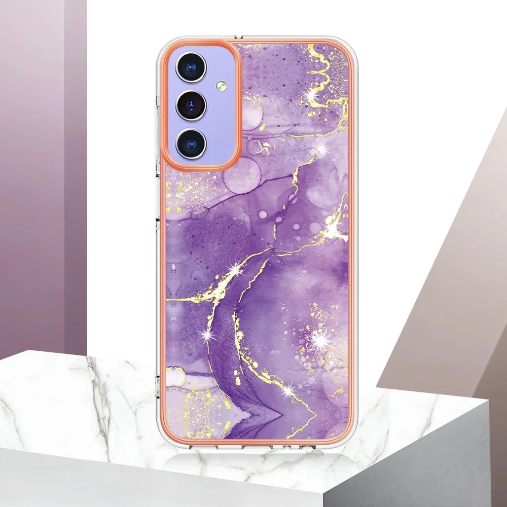 For Samsung Galaxy A16 5G / Galaxy A16 4G TPU Case with IMD Marble Pattern Electroplated Back Cover - Purple 002 - 5