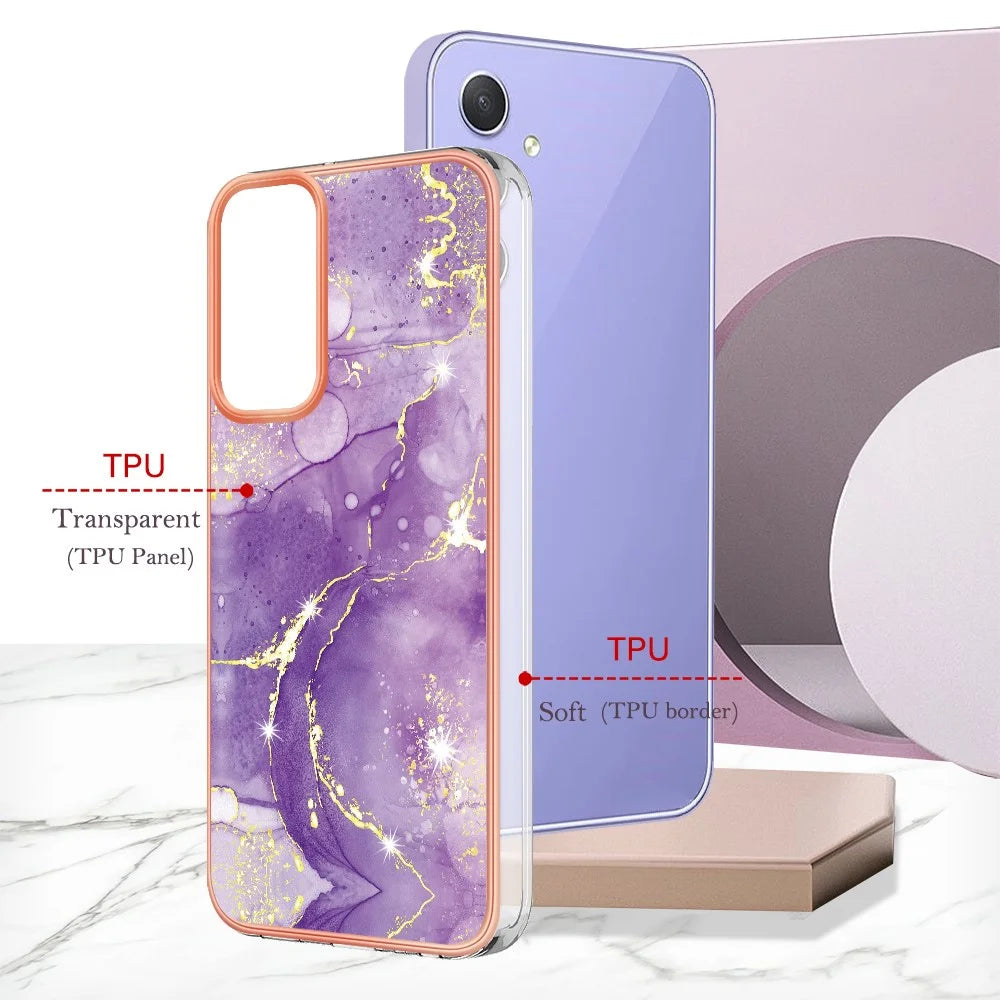 For Samsung Galaxy A16 5G / Galaxy A16 4G TPU Case with IMD Marble Pattern Electroplated Back Cover - Purple 002 - 6