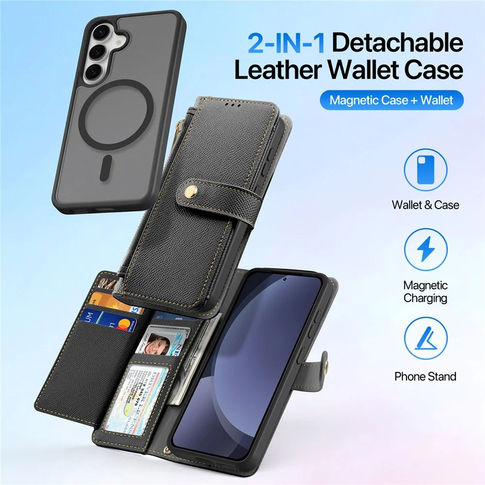 DUX DUCIS For Samsung Galaxy S25 Case  Lawa Series Detachable Magnetic Cowhide Leather Cover Zipper Wallet - Black - 3