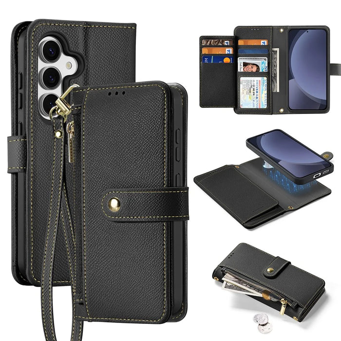 DUX DUCIS For Samsung Galaxy S25+ Case  Lawa Series Detachable Magnetic Cowhide Leather Cover Zipper Wallet - Black - 1