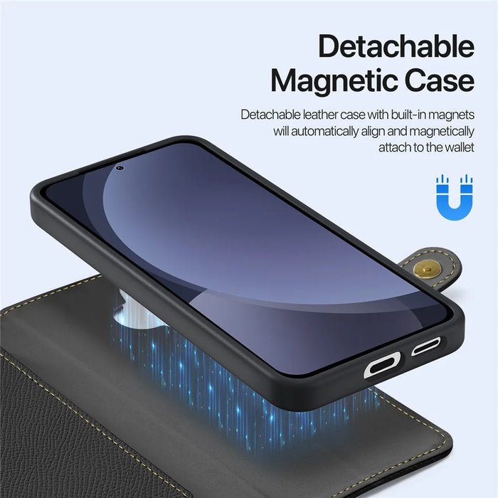 DUX DUCIS For Samsung Galaxy S25+ Case  Lawa Series Detachable Magnetic Cowhide Leather Cover Zipper Wallet - Black - 5