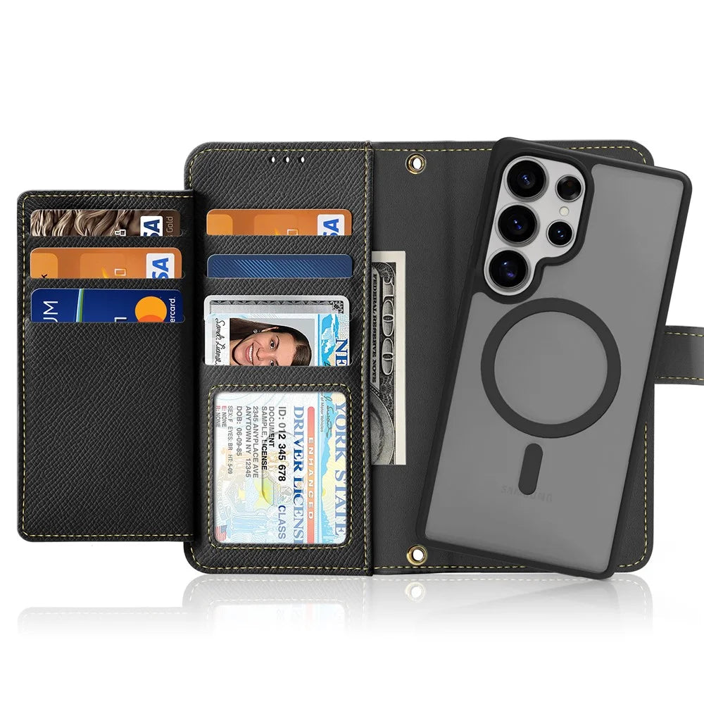 DUX DUCIS Lawa Series For Samsung Galaxy S25 Ultra Case Detachable Magnetic Cowhide Leather Cover Zipper Wallet - Black - 2