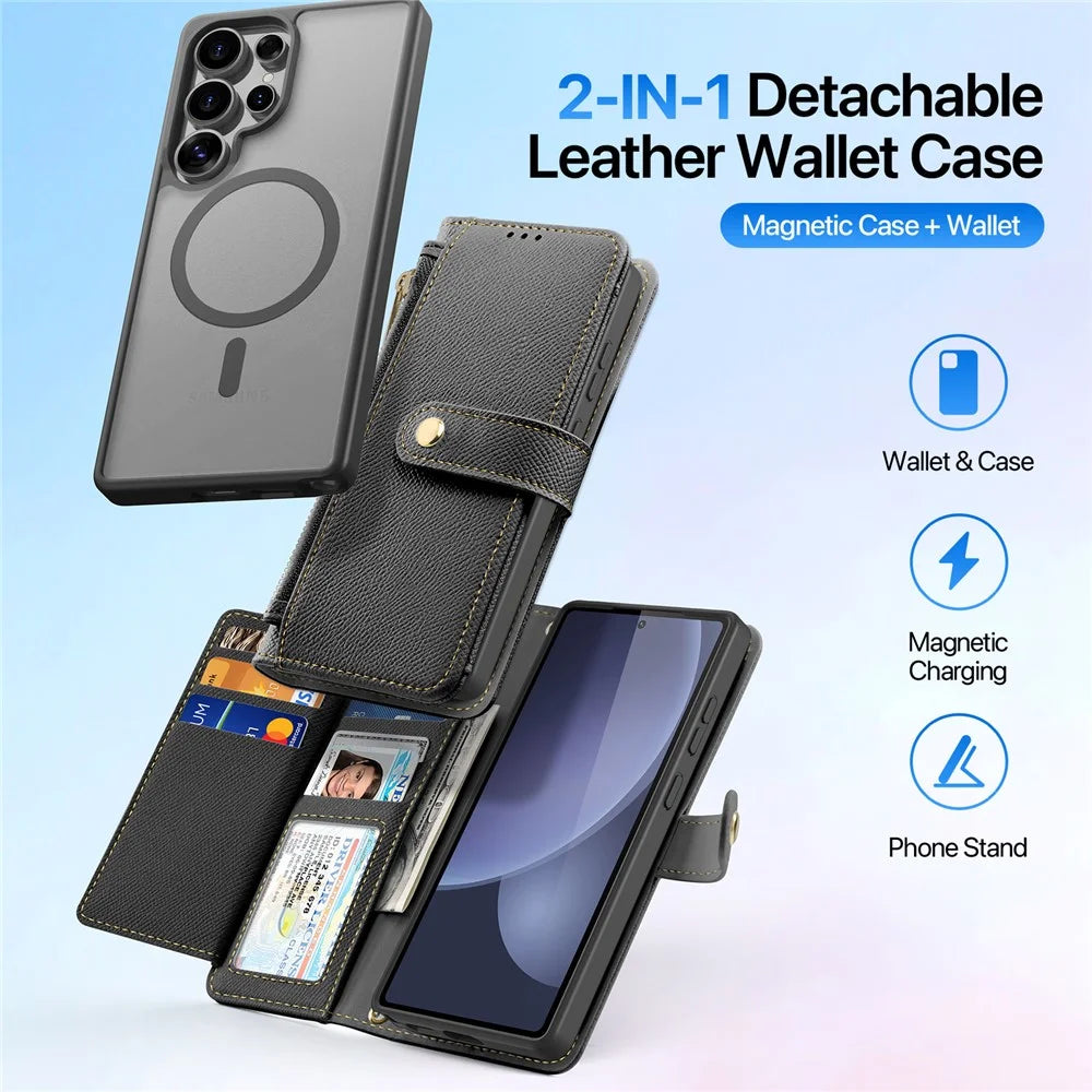 DUX DUCIS Lawa Series For Samsung Galaxy S25 Ultra Case Detachable Magnetic Cowhide Leather Cover Zipper Wallet - Black - 3