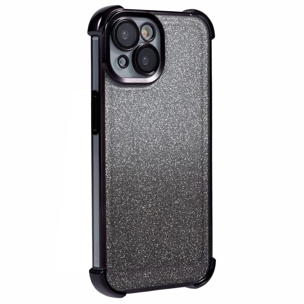 For iPhone 15 Plus Case Glitter TPU Phone Cover Reinforced Corners - Black - 1