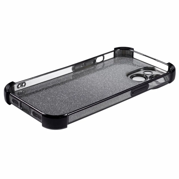 For iPhone 15 Plus Case Glitter TPU Phone Cover Reinforced Corners - Black - 4