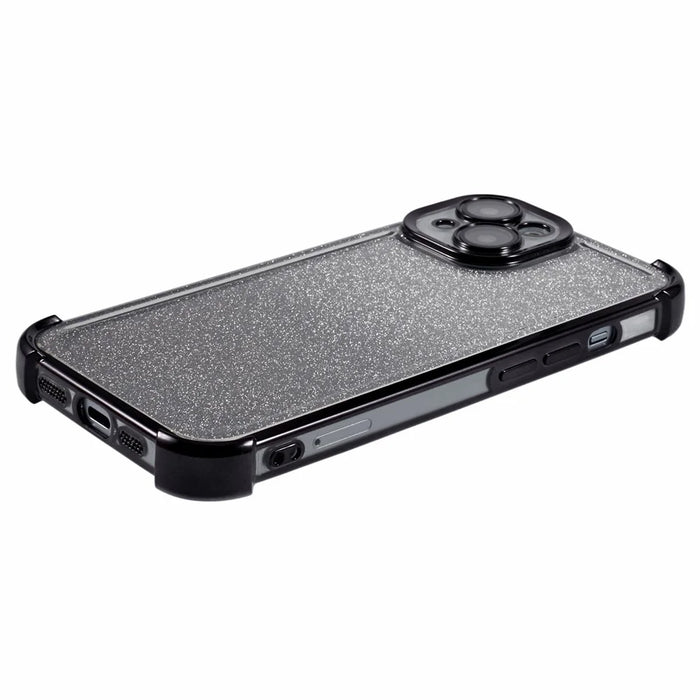 For iPhone 15 Plus Case Glitter TPU Phone Cover Reinforced Corners - Black - 5