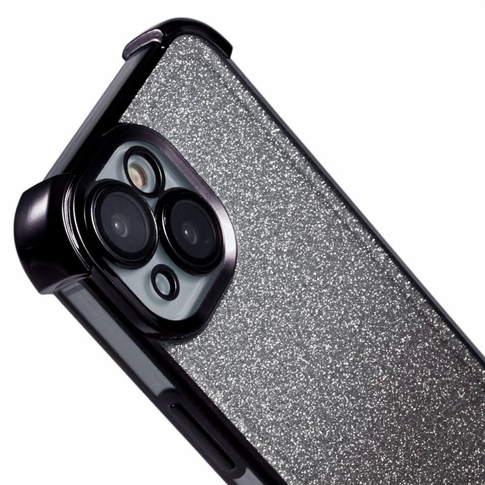 For iPhone 15 Plus Case Glitter TPU Phone Cover Reinforced Corners - Black - 6