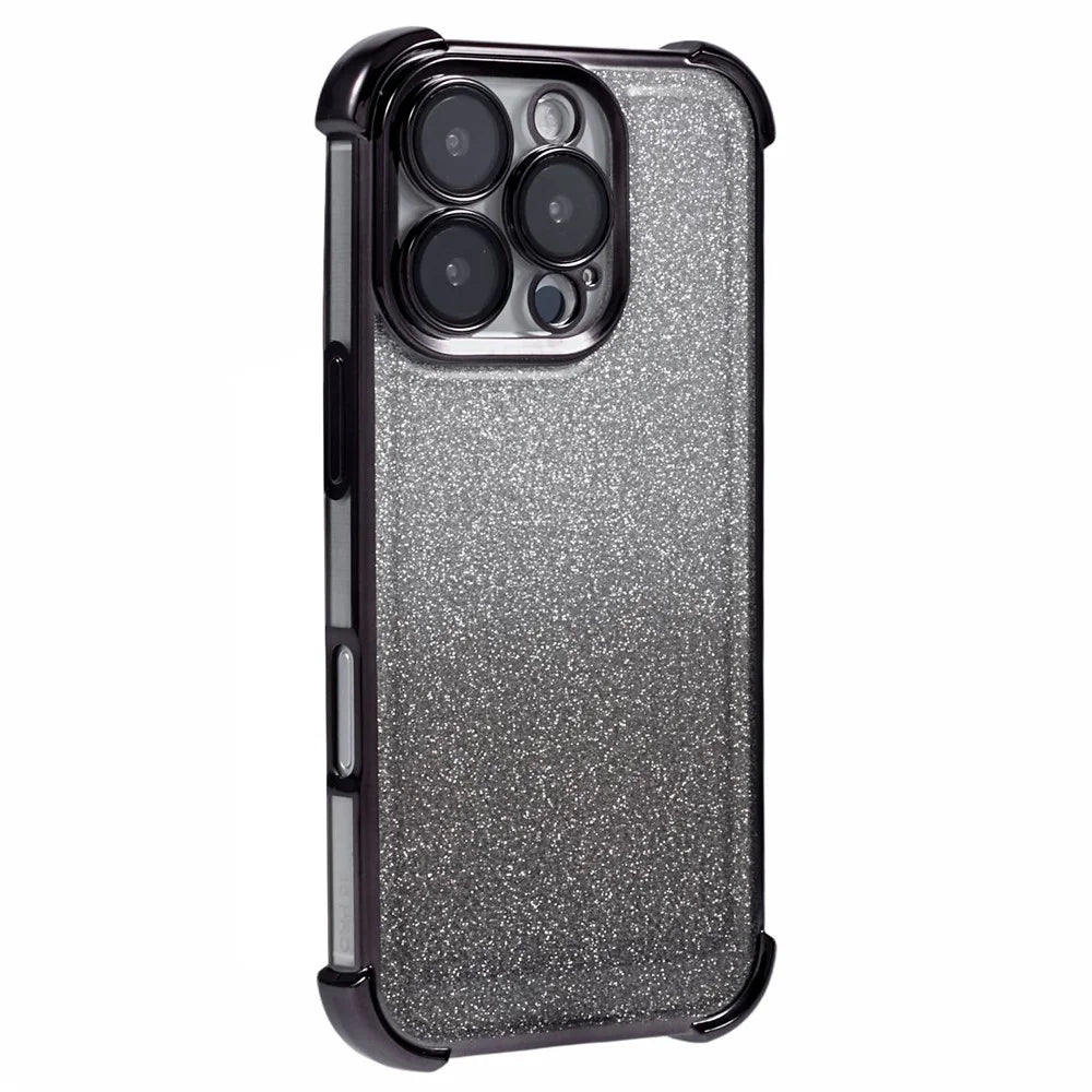 For iPhone 16 Pro Max Case Glitter TPU Phone Cover Reinforced Corners - Black - 1