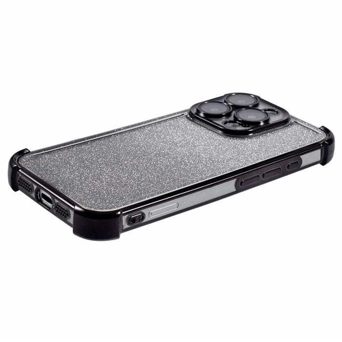 For iPhone 16 Pro Max Case Glitter TPU Phone Cover Reinforced Corners - Black - 5