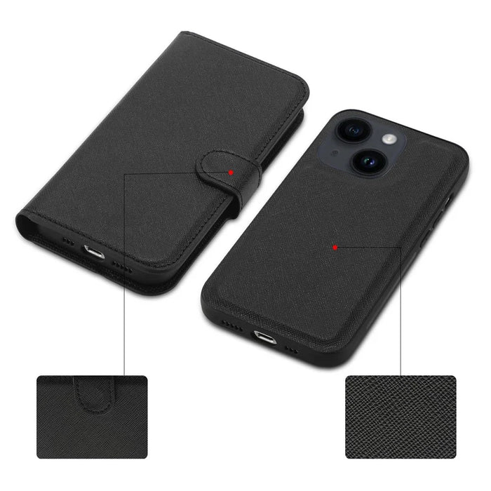 For iPhone 14 Cross Texture Wallet Stand Leather Protective Cover Detachable TPU Back Case - Black - 5