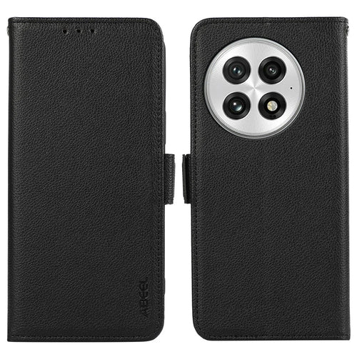ABEEL For OnePlus 13 Case Litchi Texture Leather RFID Blocking Phone Cover - Black - 1