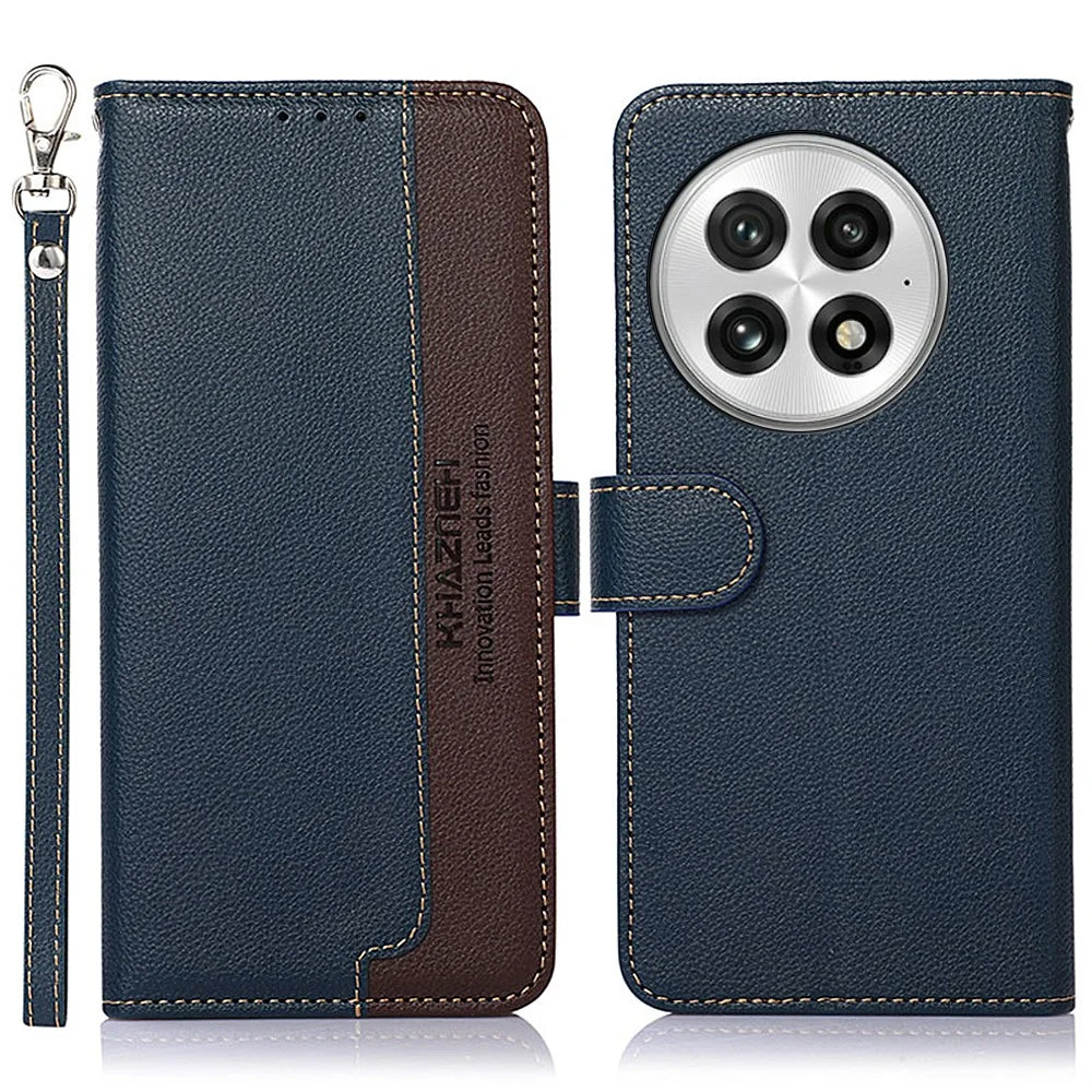 KHAZNEH For OnePlus 13 Case RFID Blocking Wallet Litchi Texture PU Leather Phone Cover - Blue - 1