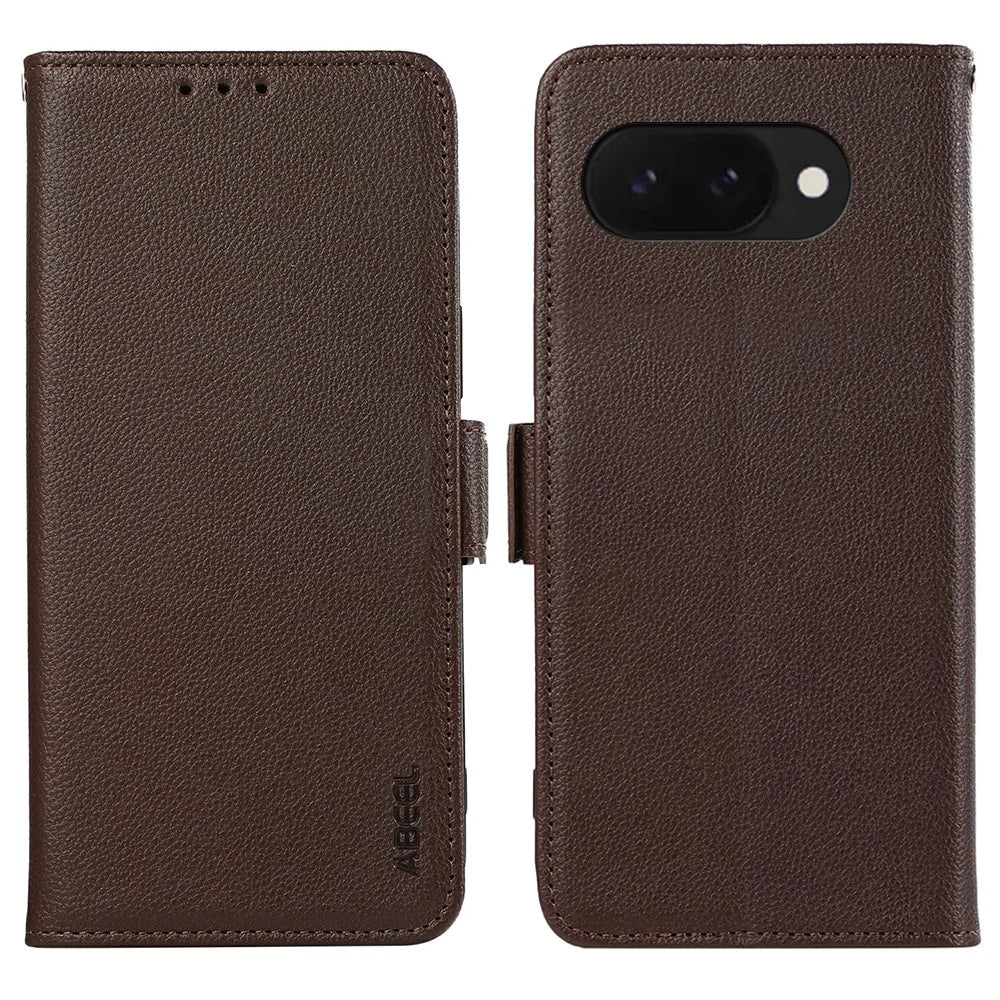 ABEEL For Google Pixel 9a Case Litchi Texture Leather RFID Blocking Phone Cover - Brown - 1