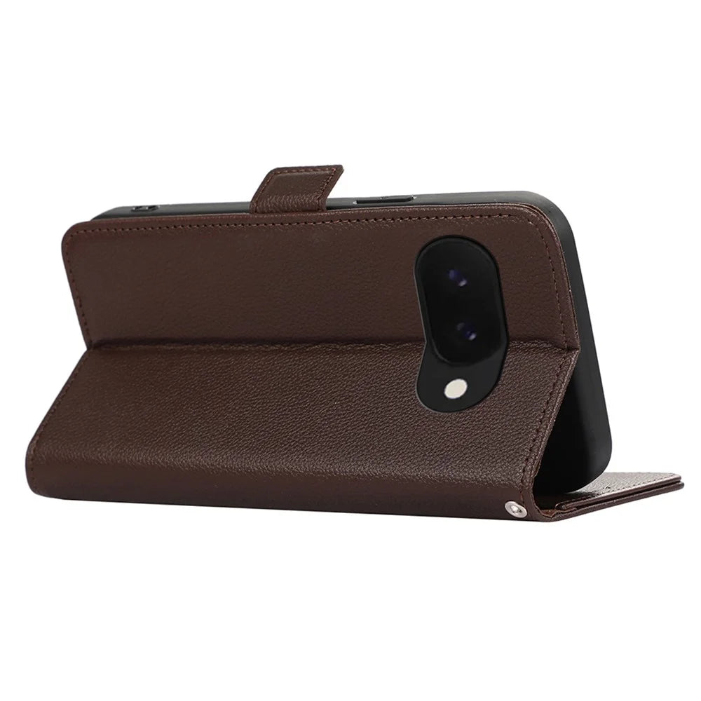 ABEEL For Google Pixel 9a Case Litchi Texture Leather RFID Blocking Phone Cover - Brown - 4