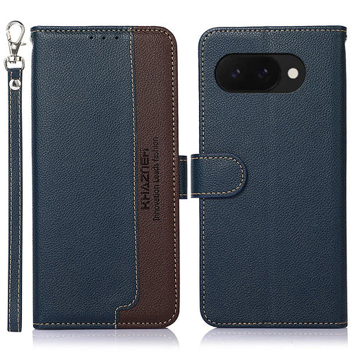 KHAZNEH For Google Pixel 9a Case RFID Blocking Wallet Litchi Texture PU Leather Phone Cover - Blue - 1