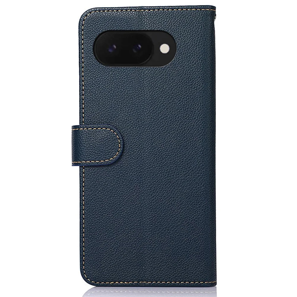 KHAZNEH For Google Pixel 9a Case RFID Blocking Wallet Litchi Texture PU Leather Phone Cover - Blue - 7