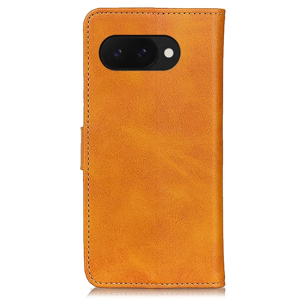 For Google Pixel 9a Stand Wallet Case Cowhide Texture Leather Phone Cover - Brown - 7
