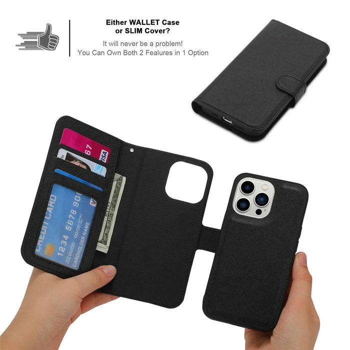 For iPhone 14 Pro Max Cross Texture Flodable Stand Leather Wallet Cover Detachable TPU Protective Case - Black - 5