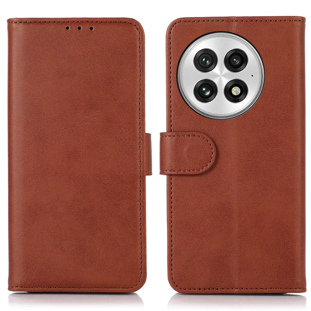 For OnePlus 13 Case Cowhide Texture Leather Wallet Phone Cover with Stand - Brown - 1