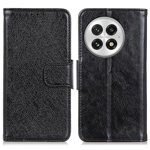 For OnePlus 13 Case Nappa Texture Split Leather Wallet Phone Cover - Black - 1