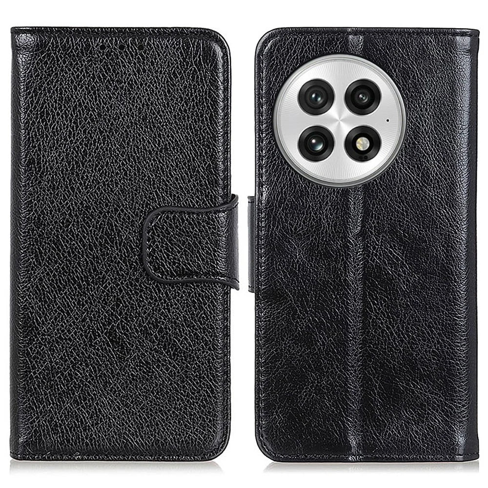 For OnePlus 13 Case Nappa Texture Split Leather Wallet Phone Cover - Black - 1