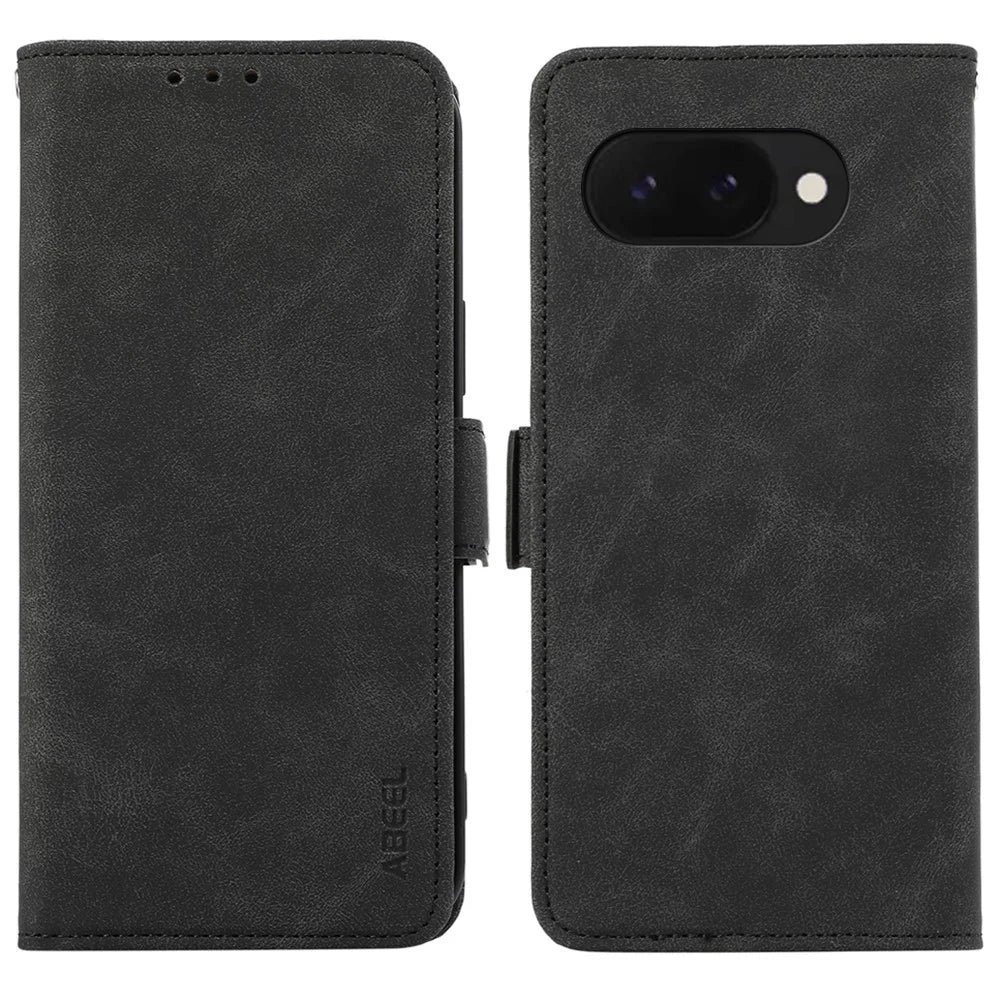 ABEEL For Google Pixel 9a Case PU Leather Folio Stand View RFID Blocking Phone Cover - Black - 1