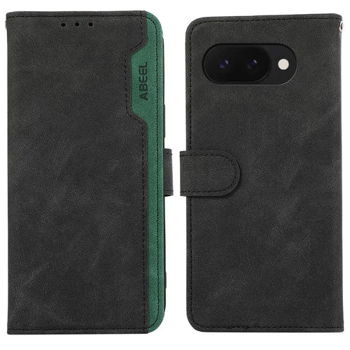 ABEEL For Google Pixel 9a Case Color Splicing Leather Flip Phone Cover RFID Blocking - Black - 1