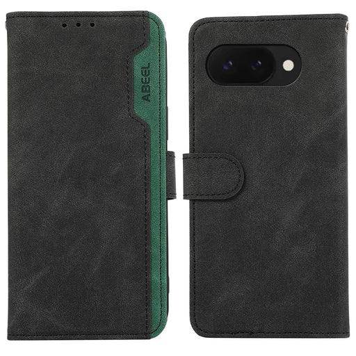 ABEEL For Google Pixel 9a Case Color Splicing Leather Flip Phone Cover RFID Blocking - Black - 1