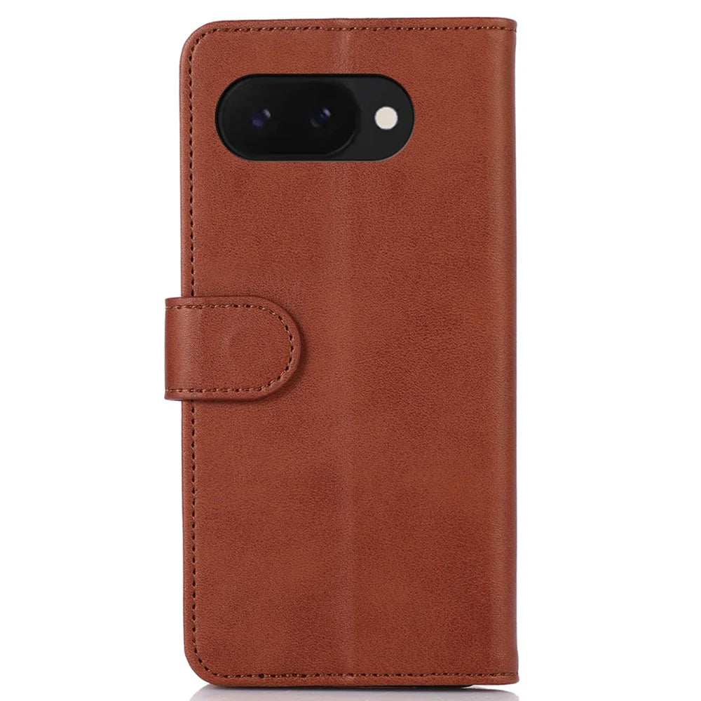 For Google Pixel 9a Case Cowhide Texture Leather Wallet Phone Cover with Stand - Brown - 7
