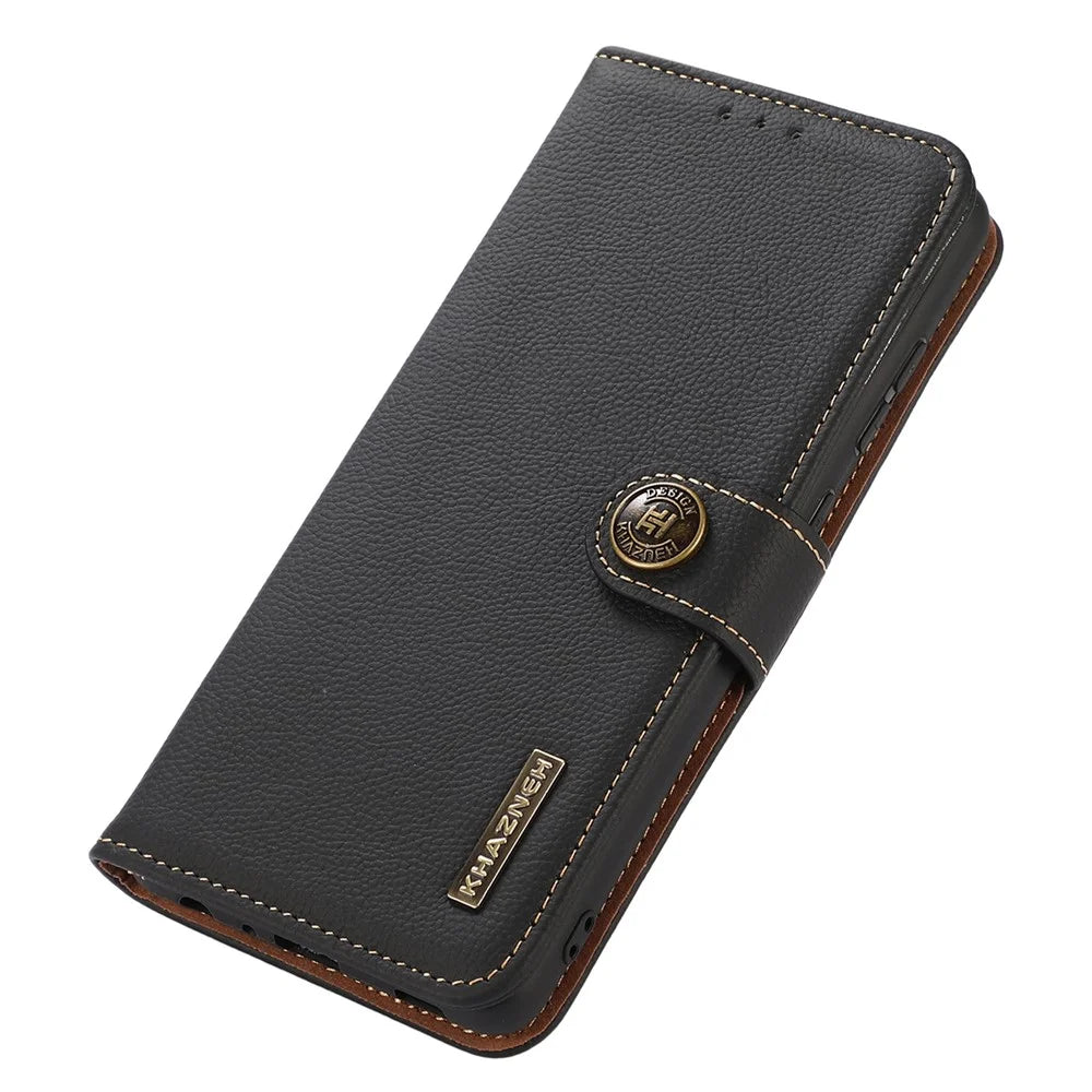 KHAZNEH For OnePlus 13 Case Genuine Cow Leather RFID Blocking Wallet Phone Cover - Black - 5