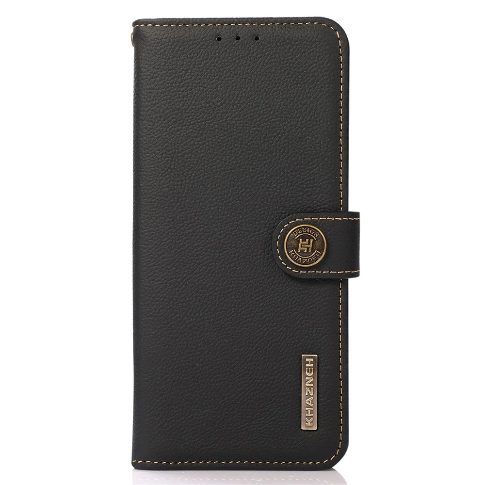 KHAZNEH For OnePlus 13 Case Genuine Cow Leather RFID Blocking Wallet Phone Cover - Black - 7