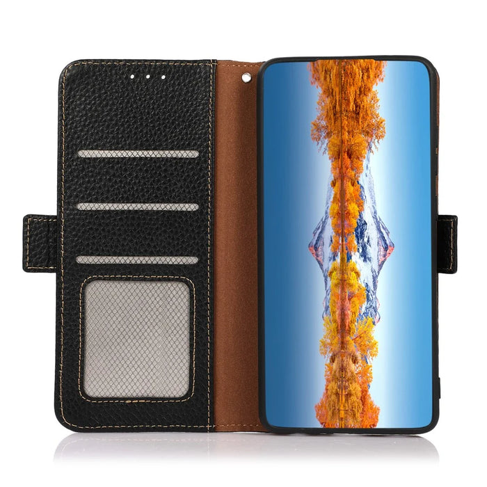 KHAZNEH For OnePlus 13 Phone Case Genuine Cow Leather Cover RFID Blocking - Black - 2