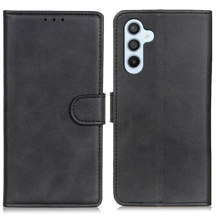 For Samsung Galaxy A36 5G Stand Wallet Case Cowhide Texture Leather Phone Cover - Black - 1