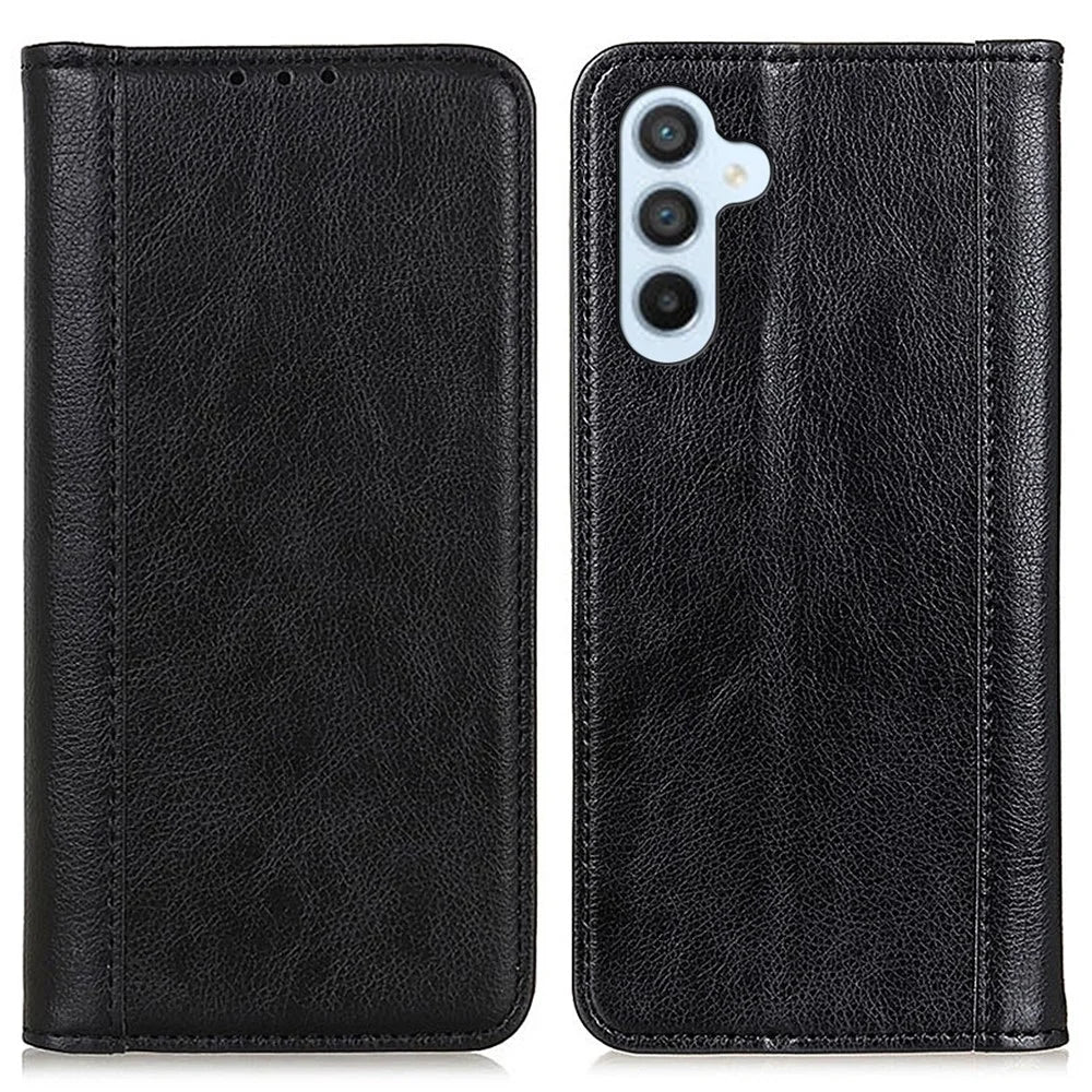 For Samsung Galaxy A36 5G Stand Case Split Leather Litchi Texture Wallet Phone Cover - Black - 1