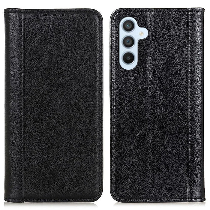 For Samsung Galaxy A36 5G Stand Case Split Leather Litchi Texture Wallet Phone Cover - Black - 1