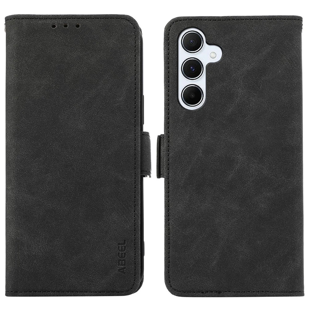 ABEEL For Samsung Galaxy A36 5G Case PU Leather Folio Stand View RFID Blocking Phone Cover - Black - 1