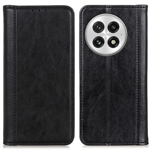 For OnePlus 13 Stand Case Split Leather Litchi Texture Wallet Phone Cover - Black - 1