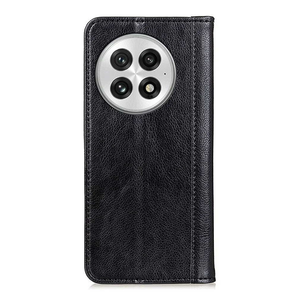 For OnePlus 13 Stand Case Split Leather Litchi Texture Wallet Phone Cover - Black - 7