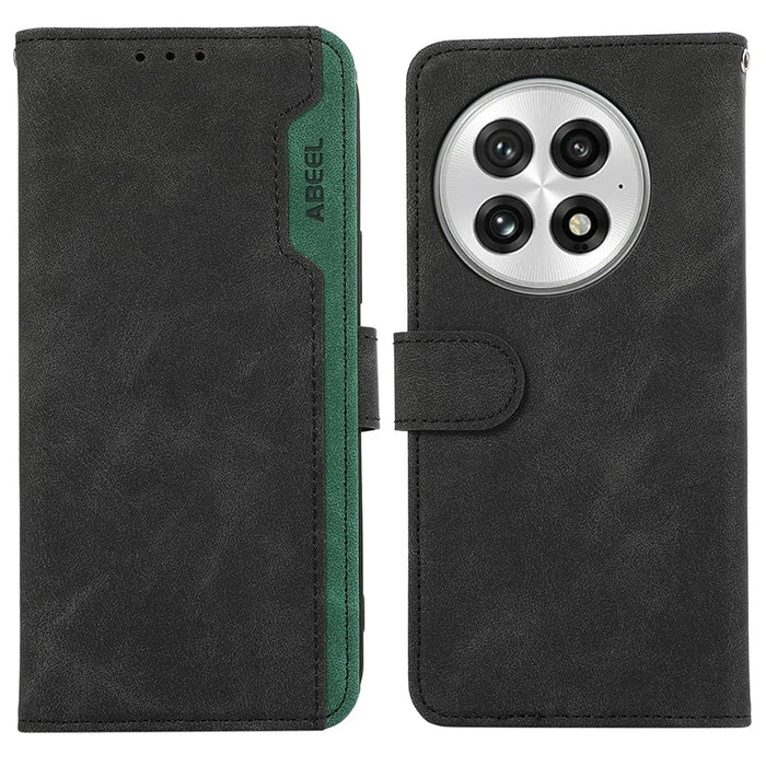 ABEEL For OnePlus 13 Case Color Splicing Leather Flip Phone Cover RFID Blocking - Black - 1