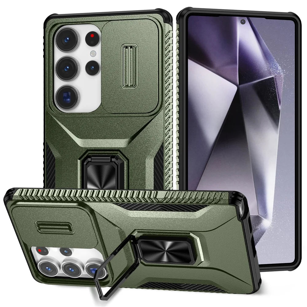 For Samsung Galaxy S25 Ultra Case Camshield Kickstand TPU+PC Anti-Slip Phone Cover - Green - 1