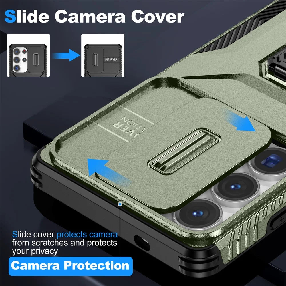 For Samsung Galaxy S25 Ultra Case Camshield Kickstand TPU+PC Anti-Slip Phone Cover - Green - 3